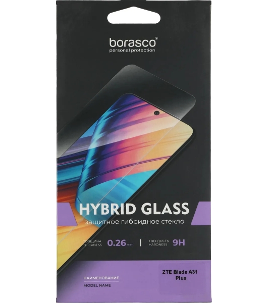 Защитное стекло для экрана BoraSCO Hybrid Glass для ZTE Blade A31 Plus антиблик, 71 х 153 мм, 2.5D, прозрачный