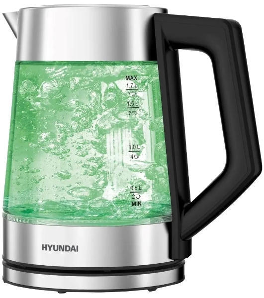 Чайник электрический Hyundai HYK-G4402 1.7 л, 2200 Вт, черный/серебристый корпус: стекло