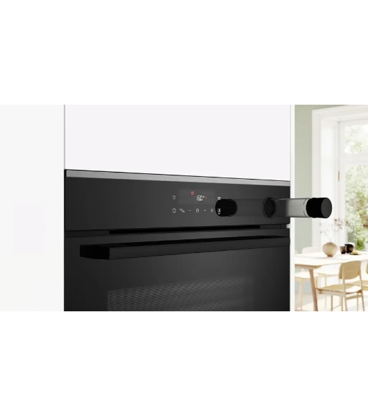 Встраиваемый духовой шкаф Bosch HRG232EB3 Serie 4 с добавлением пара Bosch, Auto Pilot 15, объем 71 л, 8 режимов нагрева, 3D Hotair, Soft move door,телескопические направляющие 1уровень,гидролиз+каталитическая очистка задней стенки,сенсорное управление,черный+профиль из нержавеющей стали