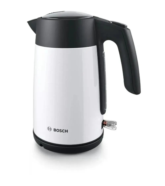Чайник электрический Bosch TWK7L461, 1.7 л, 2400 Вт., нерж.сталь, покрытая эмалью, белый,шкала уровня воды