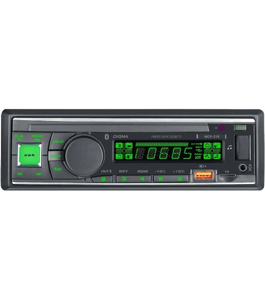 Автомагнитола Digma MCP-518, 1 DIN, Bluetooth, USB Type-A, AUX
