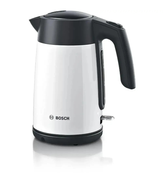 Чайник электрический Bosch TWK7L461, 1.7 л, 2400 Вт., нерж.сталь, покрытая эмалью, белый,шкала уровня воды