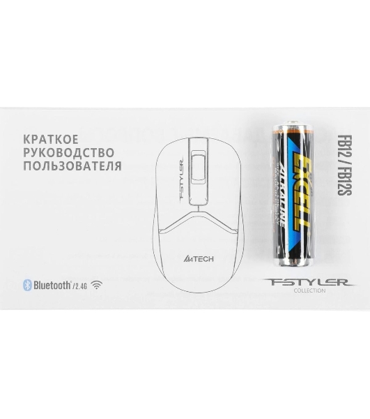 Мышь беспроводная A4Tech Fstyler FB12 белый, 1200 dpi, радиоканал, Bluetooth, USB, кнопки - 3