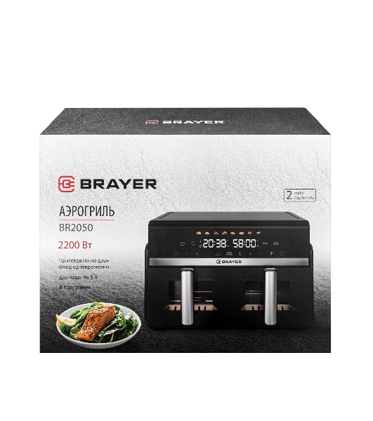 Аэрогриль BRAYER BR2050 черный, 2200 Вт, 10 л, сенсор, 8 программ