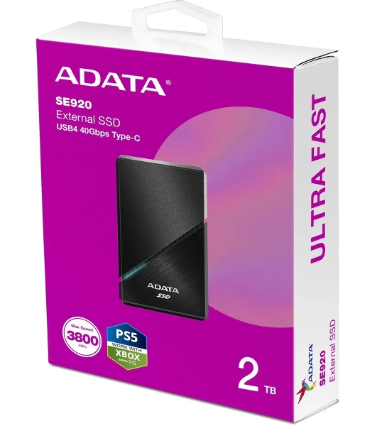 Внешний SSD ADATA SE920, 2Tb, USB 4 Type-C, R/W 3800/3700, черный