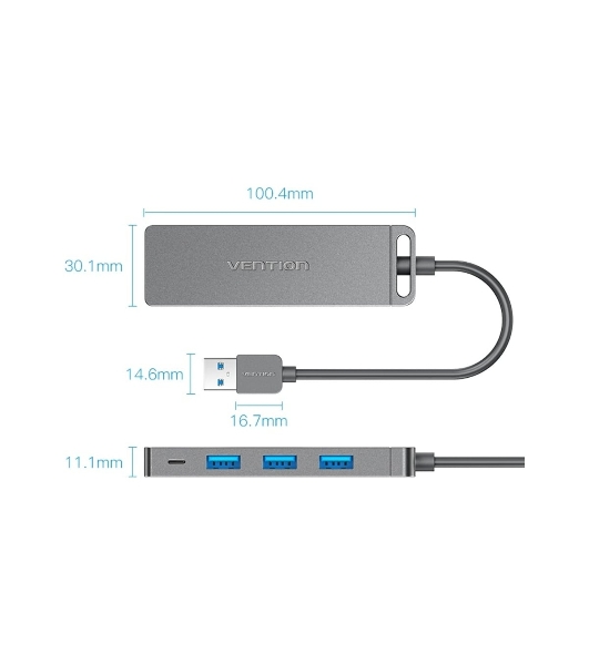 USB-концентратор Vention OTG USB 3.0 на 4 порта серый 1м.
