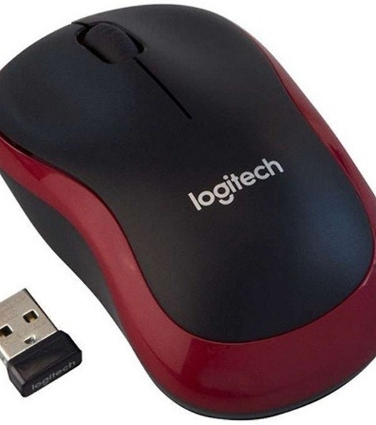 Мышь беспроводная Logitech M185, красный, 1000 dpi, радиоканал, USB, кнопки - 3