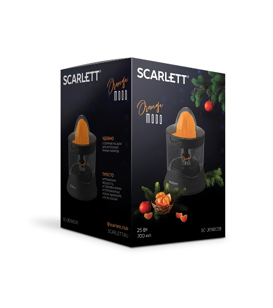 Соковыжималка Scarlett SC-JE50C09 черный/оранжевый, цитрусовая, 25 Вт, 700 мл, механическое