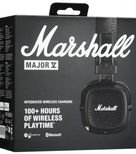 Беспроводные/проводные наушники Marshall Major V черный, накладные, Bluetooth + проводной, беспроводная зарядка, до 100 ч