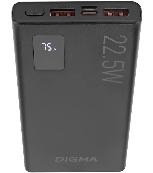 Портативный аккумулятор Digma DGPF10A 10000mAh QC3.0/PD3.0 22.5W 5A 2xUSB-A/USB-C черный