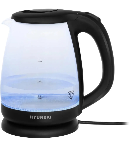 Чайник электрический Hyundai HYK-G1001 1.7л. 2200Вт черный (корпус: стекло)