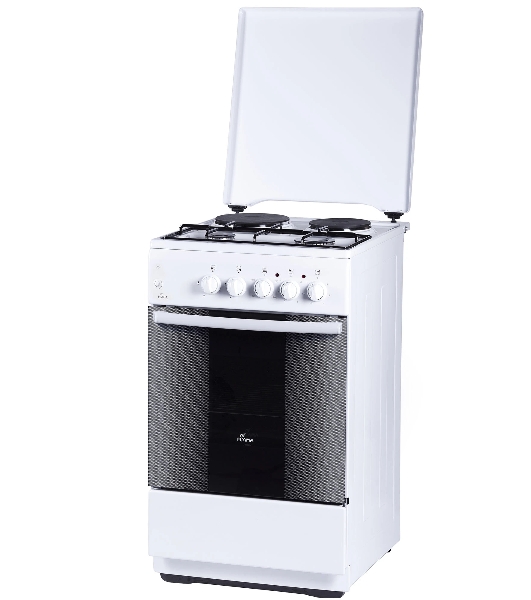 Плита комбинированная Flama RK 2211 белый, конфорок 4 шт, духовка 50 л, 50 см x 85 см x 60 см