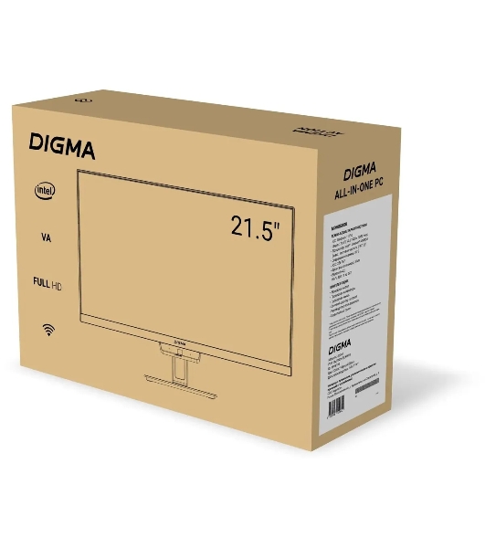 Моноблок Digma Action 21.5' Full HD N95 (1.7) 8Gb SSD 256Gb UHDG 600 CR Windows 11 Professional GbitEth WiFi BT 36W клавиатура мышь Cam черный 1920x1080