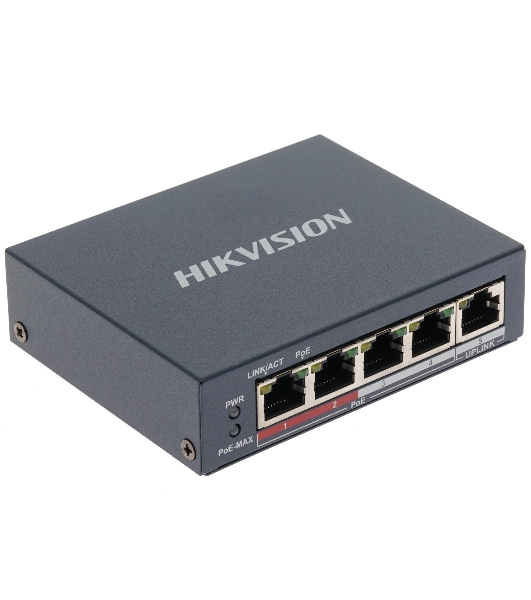 Коммутатор Hikvision DS-3E0105P-E(B), 4×100 Мбит/с PoE + 1×100 Мбит/с Uplink, неуправляемый