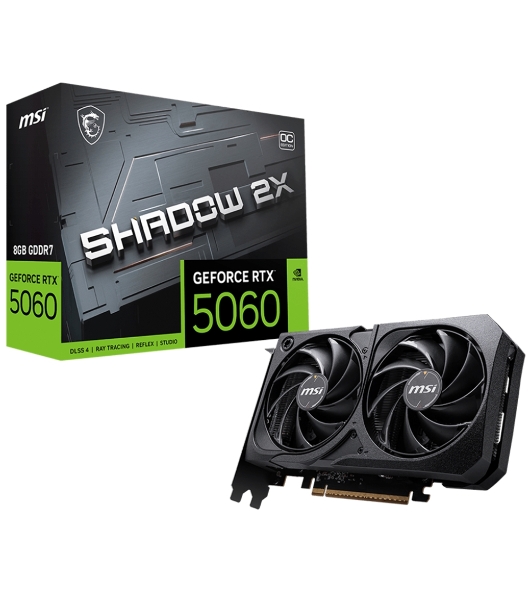 Видеокарта MSI PCI-E 5.0 RTX 5060 8G SHADOW 2X OC NVIDIA GeForce RTX 5060 8Gb 128bit GDDR7 2482/28000 HDMIx1 DPx3 HDCP Ret