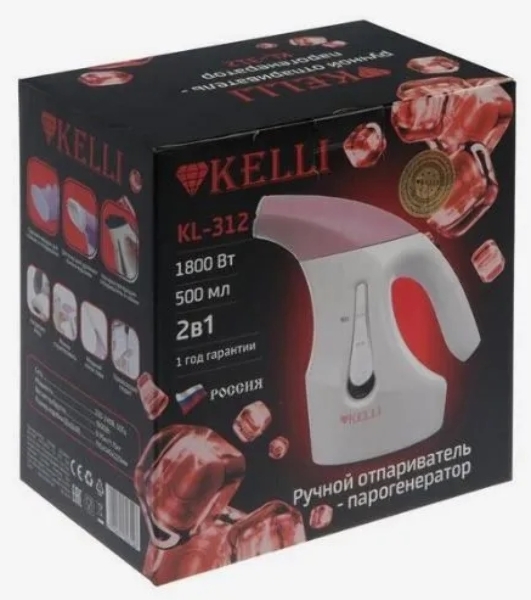 Отпариватель Kelli КL-312 белый/розовый, 1800 Вт, 20 г/мин, 500 мл