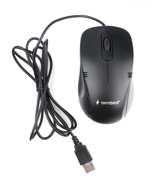 Мышь проводная Gembird MOP-100 черный, 1000 dpi, USB, кнопки - 3