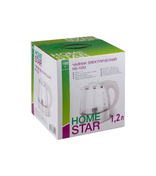 Чайник электрический Homestar HS-1053 1,2 л,стекло/пластик, белый (106464)
