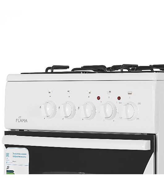 Плита комбинированная Flama RK 23-105 W белый, конфорок 4 шт, духовка 50 л, 50 см x 85 см x 60 см