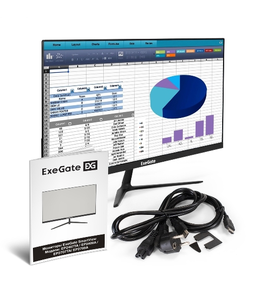 Монитор 23.8' ExeGate SmartView EP2400A IPS 1920x1080, 75 Гц, 5 мс, 16:9, 250 кд/м2, 1xHDMI, 1xVGA, 1x3.5 мм, черный