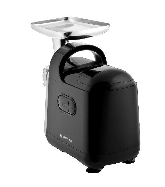 Мясорубка электрическая BRAYER BR1602 чёрный, 2000 Вт, 2.0 кг/мин, реверс, защита от перегрузки, металлический лоток, насадки - 6