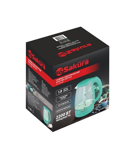 Чайник электрический Sakura SA-2733GR мятный, 1,7 л., 2200 Вт