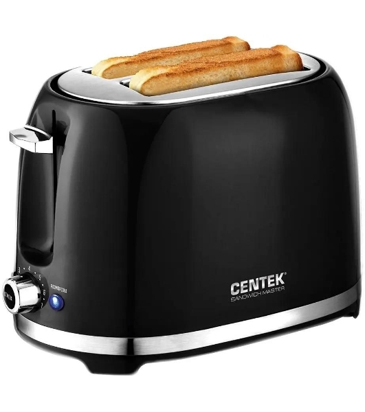 Тостер Centek СТ-1432 черный/стальной, 850 Вт, 2 слота