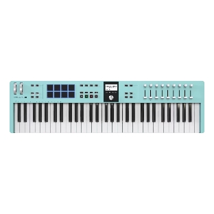 Клавиатура MIDI 231534 Arturia KeyLab Essential 61 mk3 Aquamarine 61 клавиша, LCD дисплей, 9 энкодеров, 8 пэдов, 9 фейдеров, 12 кнопок управления, колеса высоты тона и модуляции, 1/4' Jack вход для педали, MIDI выход, Type-C