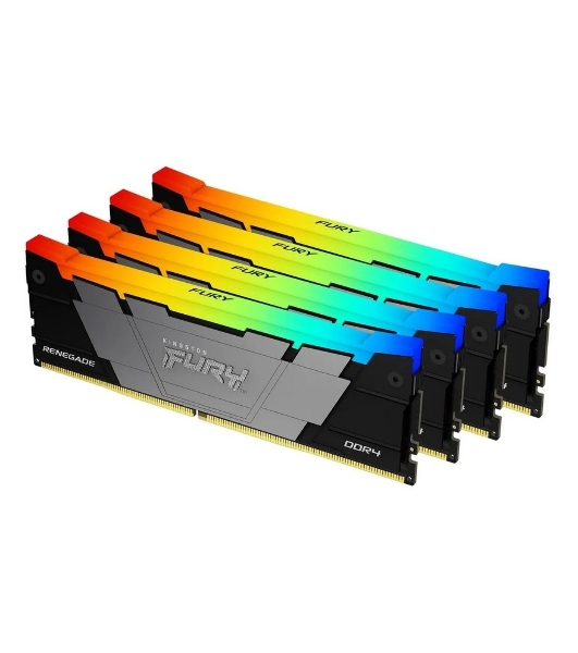 Оперативная память Kingston Fury Renegade, DDR4, 64GB (4x16GB), 3600MHz, CL16, DIMM, с радиатором, RGB, серебристый/черный