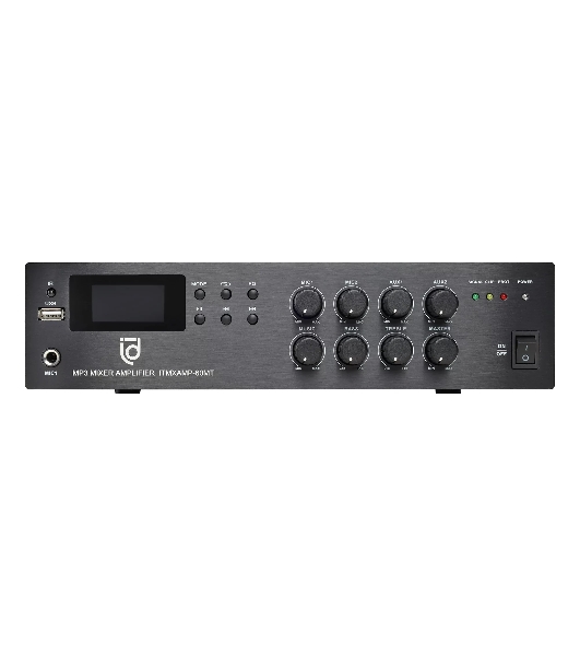 Микшер-усилитель Intrend ITMXAMP-60MT MP3, FM тюнер, USB, Bluetooth, 2хMic/3хLine входы, 1хLine выход,60 Вт, 4/8Ом/100V, IR-пульт в комплекте