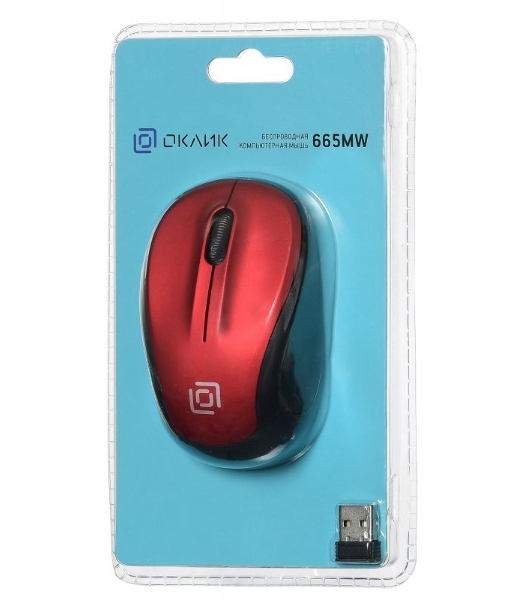 Мышь беспроводная Oklick 665MW черный/красный, 1000 dpi, радиоканал, USB, кнопки - 3