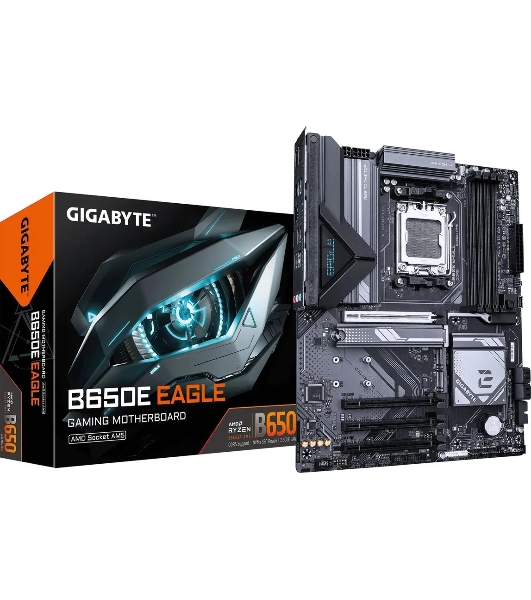 Материнская плата Gigabyte B650E EAGLE, AM5, AMD B650E, 4xDDR5, 4xSATA, 3xM.2, 1xPCIe 5.0 x16, 1xPCIe 4.0 x16, 2xPCIe 3.0 x16, 1xHDMI, 1xDP, 1x2.5Gb LAN, 1xUSB-C 5Gbps, 2xUSB-A 10Gbps, 2xUSB-A 5Gbps, 4xUSB-A 2.0, 1xPS/2, 3x3.5 мм, 7.1, ATX