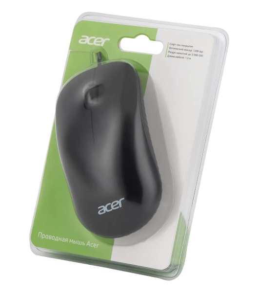 Мышь проводная Acer OMW122 черный, 1200 dpi, USB, кнопки - 3