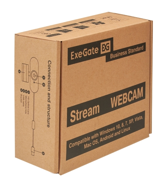 Веб-камера ExeGate Stream C925 Wide FullHD 1920x1080, 30 кадр/с, USB Type-A, микрофон (шумоподавление), шторка приватности, универсальное крепление