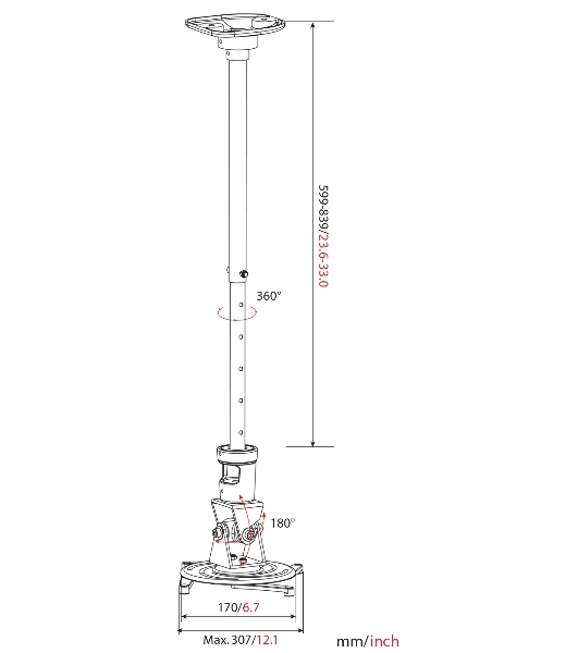 Кронштейн для проектора Cactus CS-VM-PR01L-BK черный макс.10кг настенный и потолочный поворот и наклон