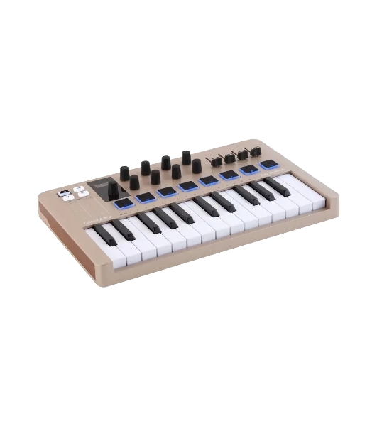 Клавиатура MIDI 231508 Arturia MiniLAB 3 Champagne 25 клавиш, 8 энкодеров, 8 RGb пэдов, 8 фейдеров, дисплей, сенсорные регуляторы Pitch/Modulation, MIDI-выход, 1/4' Jack вход педали, режим Chord, арпеджиатор, USB-C
