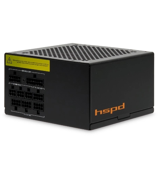 Блок питания Power Supply HSPD, 850W 80 PLUS Gold (ATX, 2.52, Full modular, 1x24(20+4)pin 600мм, 2xCPU 8(4+4)pin 700мм, 2xPCIe*2 8(6+2)pin 600+150мм, 2xSATA*3 500+150+150мм, 1xMOLEX*3 500+150+150мм, Active, 120x120мм, 150x140x86мм, APFC, OVP, OPP, SCP, UVP, OCP, OTP, NLO, SIP, black)