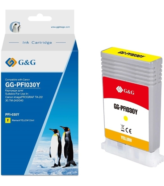 Картридж струйный G&G GG-PFI030Y PFI-030Y желтый (55мл) для Canon imagePROGRAF TA-20/30