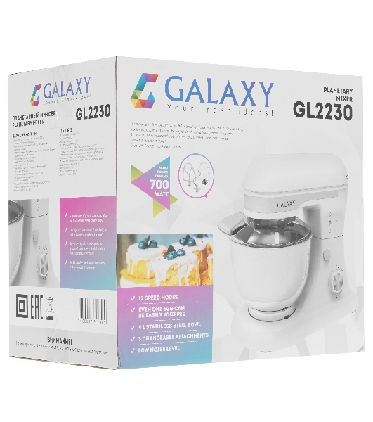 Миксер Galaxy Line GL 2230, белый, планетарный, 700 Вт, 12 скоростей