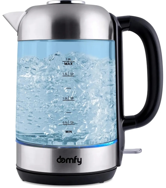 Чайник электрический Domfy DSM-EK401 1.8л. 2200Вт черный/прозрачный (корпус: стекло)