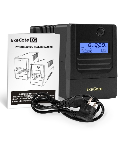 Источник бесперебойного питания ExeGate Smart LB-450.LCD.AVR.4C13 (450VA/270W, LCD, AVR, 4*C13, батарея 12V 4.5Ah, Black)