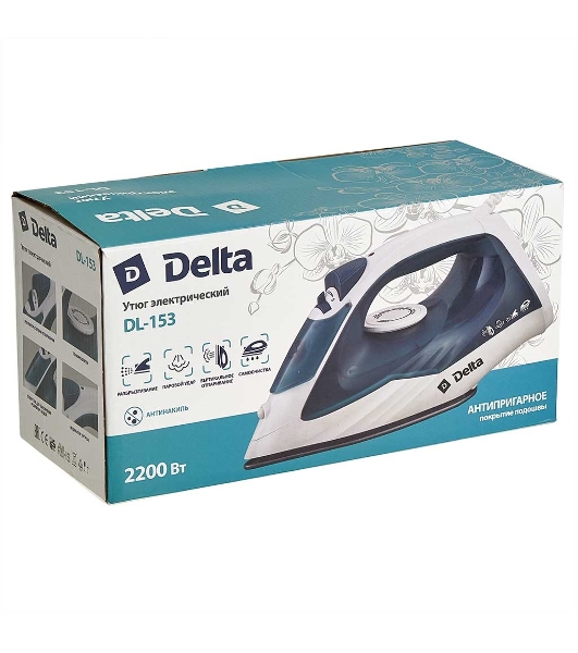 Утюг Delta DL-153 белый с бирюзовым, 2200 Вт, 23 г/мин, 125 г/мин, 260 мл