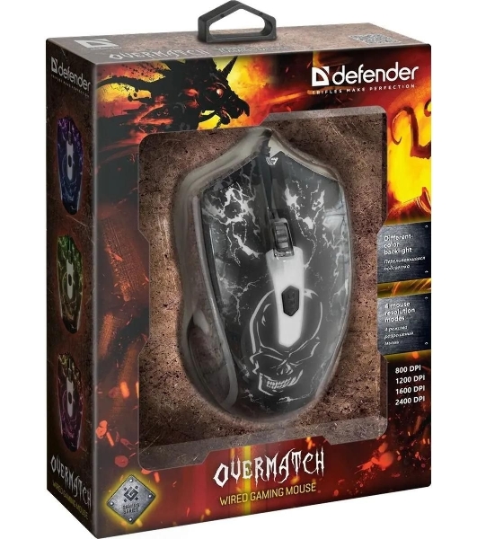 Мышь проводная Defender Overmatch GM-069 черный, 2400 dpi, USB, кнопки - 4