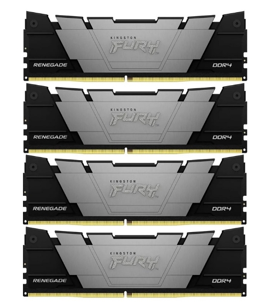 Оперативная память Kingston Fury Renegade, DDR4, 128GB (4x32GB), 3200MHz, CL16, DIMM, радиатор, черный