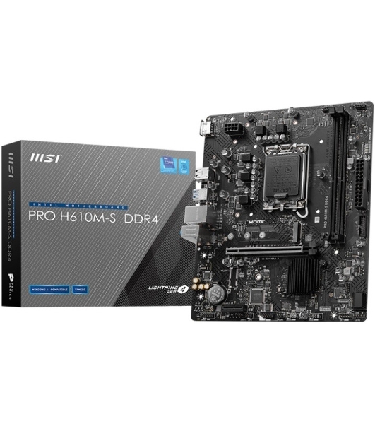 Материнская плата MSI PRO H610M-S DDR4, LGA 1700, Intel H610, 2xDDR4, 2xSATA, 1xM.2, 1xPCIe 4.0 x16, 1xPCIe 3.0 x1, 1xHDMI, 1x1Gb LAN, 4xUSB 2.0, 2xUSB 3.2 Gen 1, 3x3.5 мм, 7.1, Micro-ATX