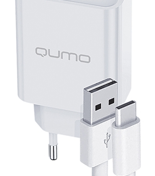 Сетевое зарядное устройство Qumo Energy light 18Вт, (модель 0107), порт: USB-A, + кабель 1м. USB-A на USB Type-C, белый