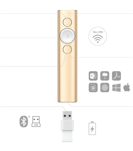 Презентер беспроводной Logitech Spotlight золотистый, радиоканал, USB, кнопки - 3