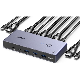 Переключатель UGREEN CM692 25961_ 8K/60Hz HDMI 2.1 KVM Switch 2-in-1 Out With Desktop Controller. Цвет: серый