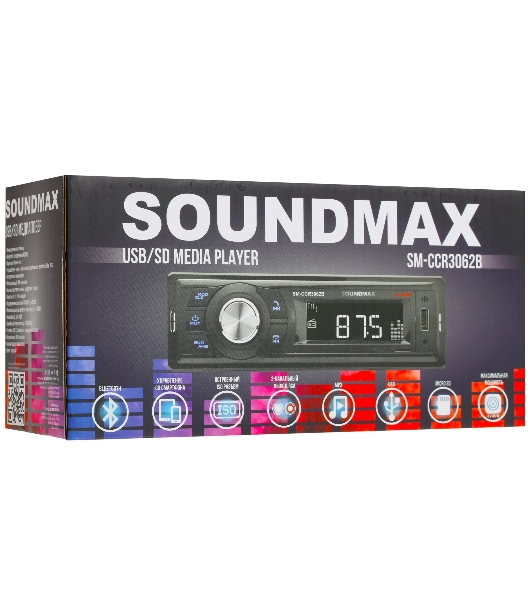 Автомагнитола Soundmax SM-CCR3062B, 1 DIN, Bluetooth, USB Type-A, AUX