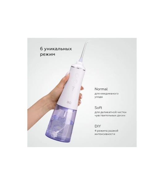 Ирригатор BQ IR003 белый/синий, от аккумулятора, 350 мл, 6 режимов